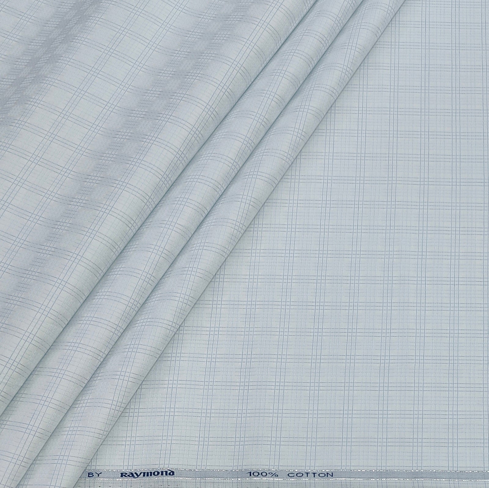 Shirt Fabric Raymond 100% Giza Cotton Premium Check Colour Light Blue N White